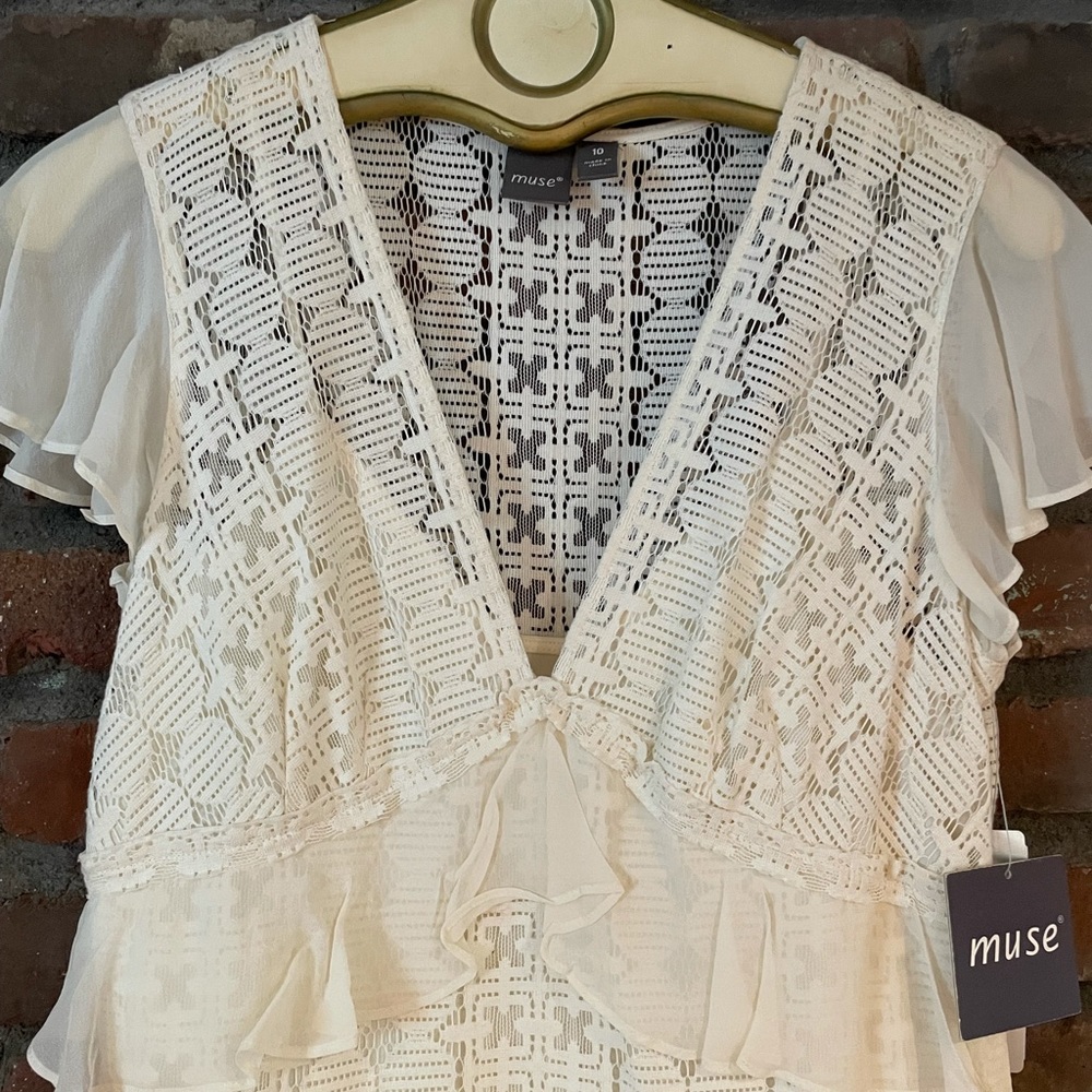 Ivory Lace Dress with Flutter Sleeves